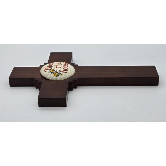 The Creative Circle Wooden Cross Stitch Bless This House Wall Decor Home 1980s - Picture 6 of 9